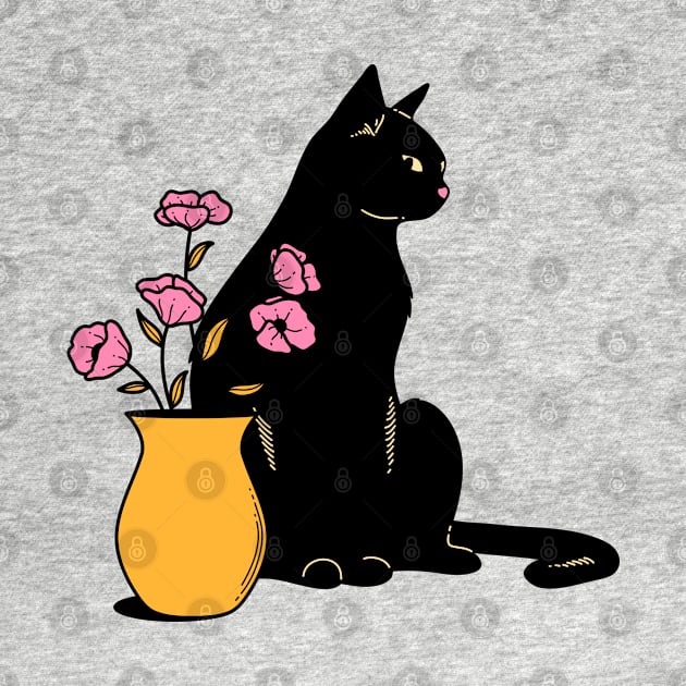 Playful Black Cat in pink by The Charcoal Cat Co.